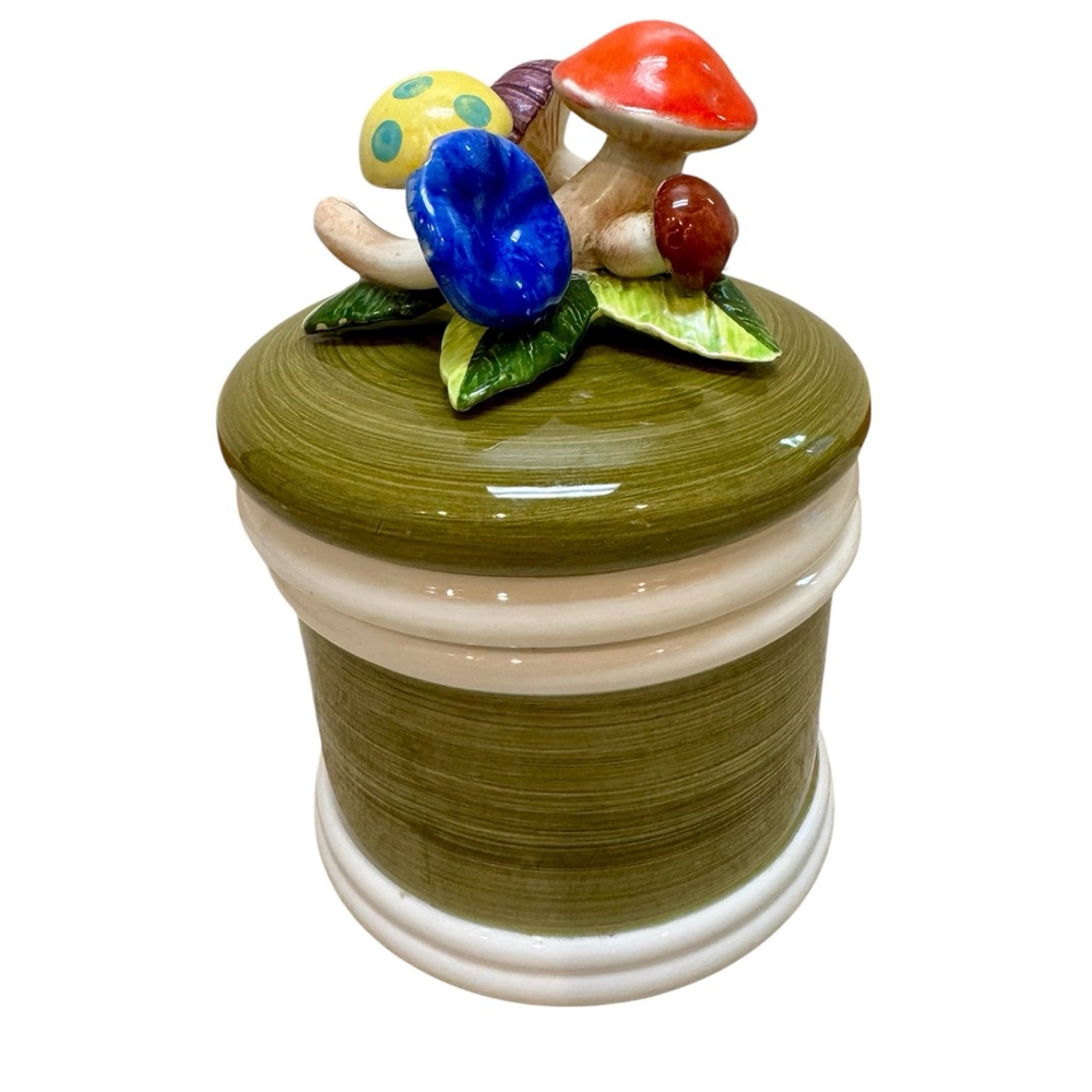 VTG Rare Arnart 60s 70s Retro Ceramic Canister Mushroom Shroom Lid Medium Jar